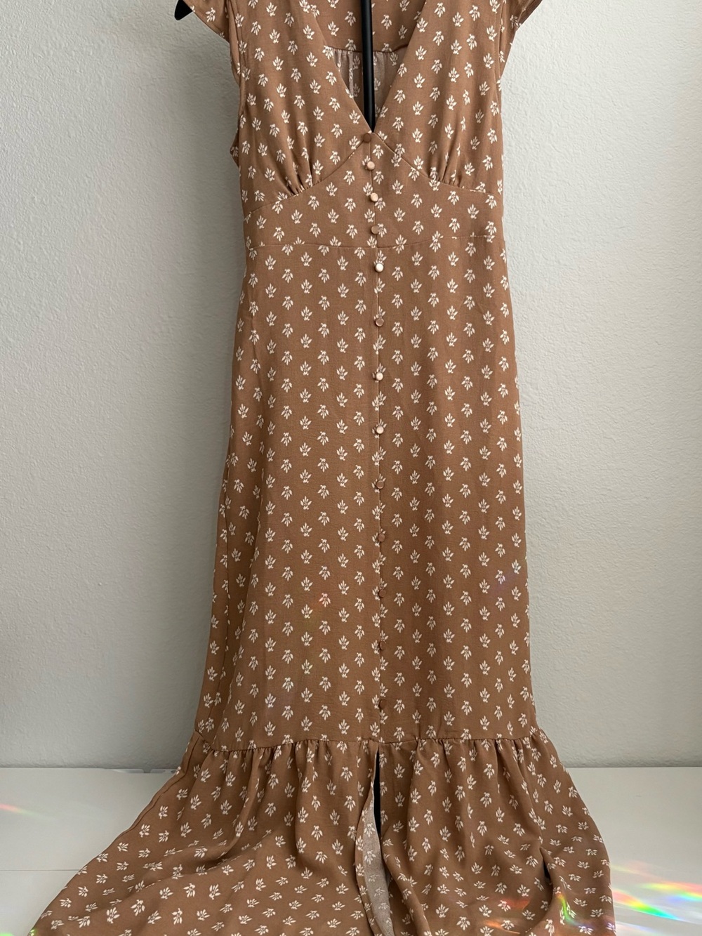 Brown Floral Maxi Dress with Front Buttons